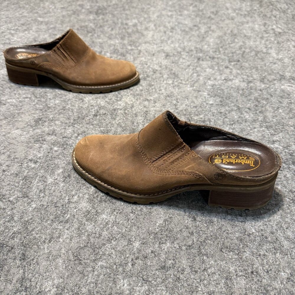 Vintage Timberland Womens Mule Clogs Size 8M Brown Suede Leather Slip On
